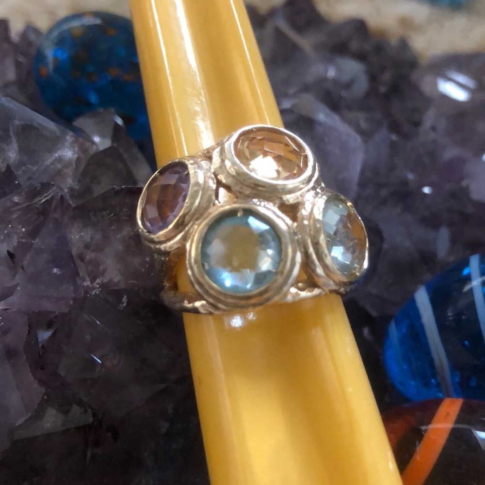 18KClad 6.50CT TW Multi-gemstone Hammered Ring